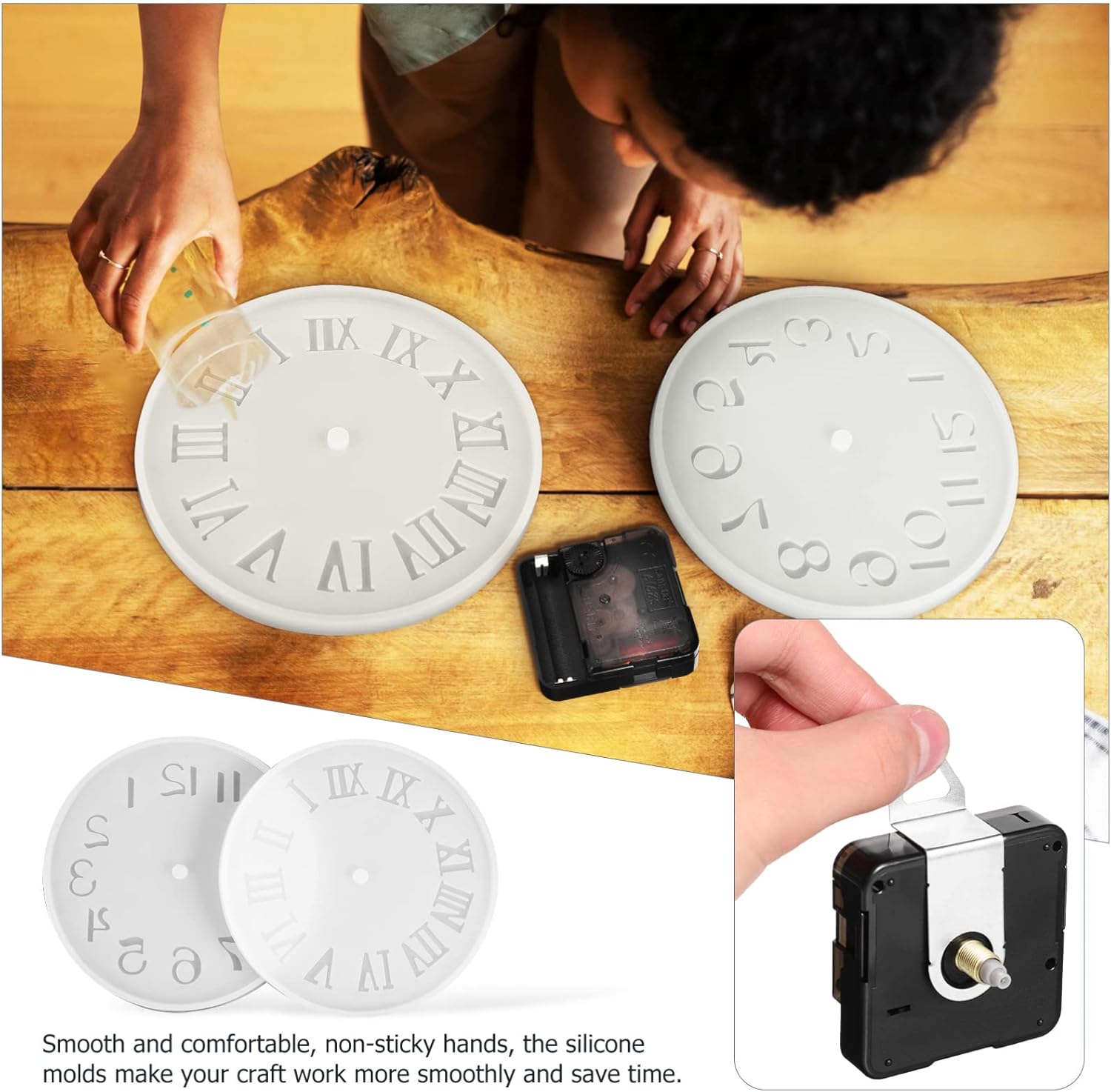 SEWACC Round Wall Clock Epoxy Resin 2 Sets Clock Silicone Resin Clock Mechanism Kit Wall Clock Casting Moulds Timer Making Molds for DIY Art Craft Making Exercise Accessories