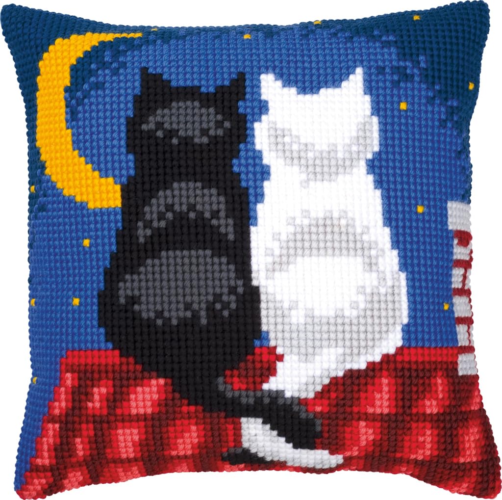 Vervaco Roof Top Cats Cross Stitch Cushion, Multi-Colour