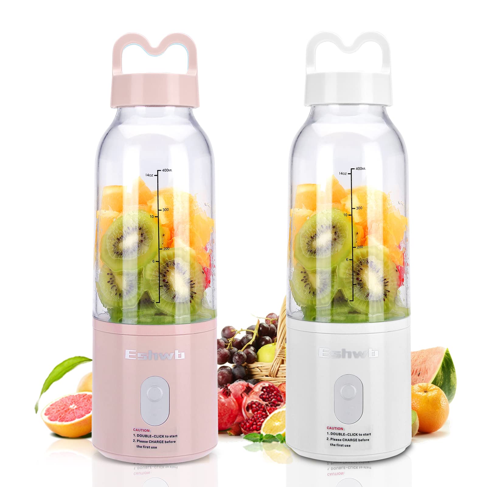 Personal Smoothie Blender, Battery Powered USB Blender White & Pink