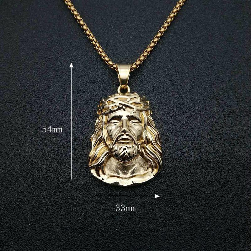 Fanshu Stainless Steel Jesus Charm Pendant Gold Human Face of Christ God Hip Hop Collar Chains Necklace for Men Women Couple Friends Christians Gift Fashion Jewelry2