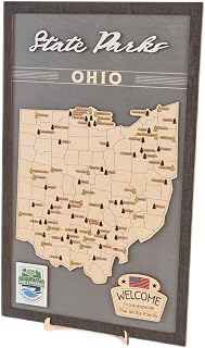 US Wooden Ohio State Parks Map With Trees To Record Park Visits (Light Grey)