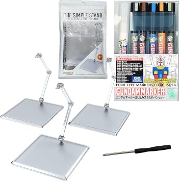 GSI Creos Marker Set & The Simple Stand for Figures & Models 3Piece Display Stand Set & 3mm0.12 inches Phillips Screwdriver GMS122 Pour-Type Panel Liner Marker Set