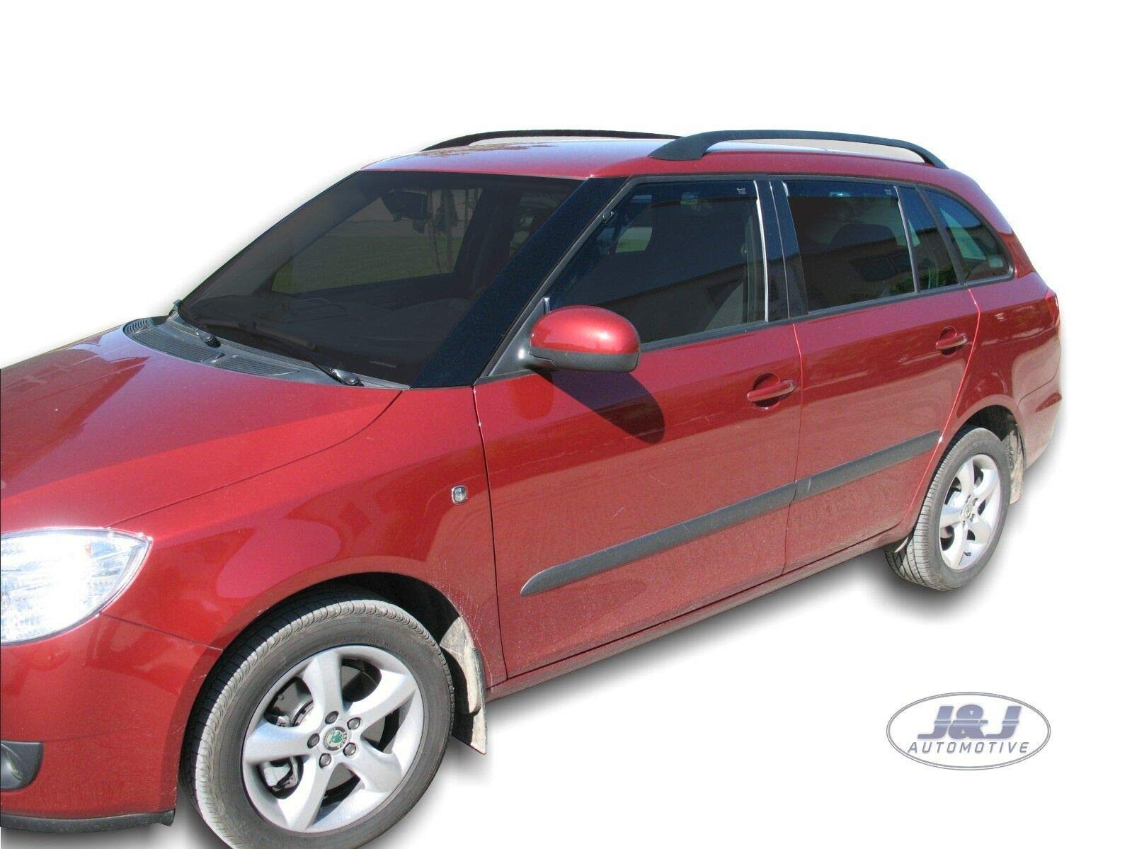 J&J AUTOMOTIVE Windabweiser passend für Skoda Fabia 2 Kombi 2007-2014 4tlg, Heko Regenabweiser Vorne Hinten Getönt Dunkel Passform