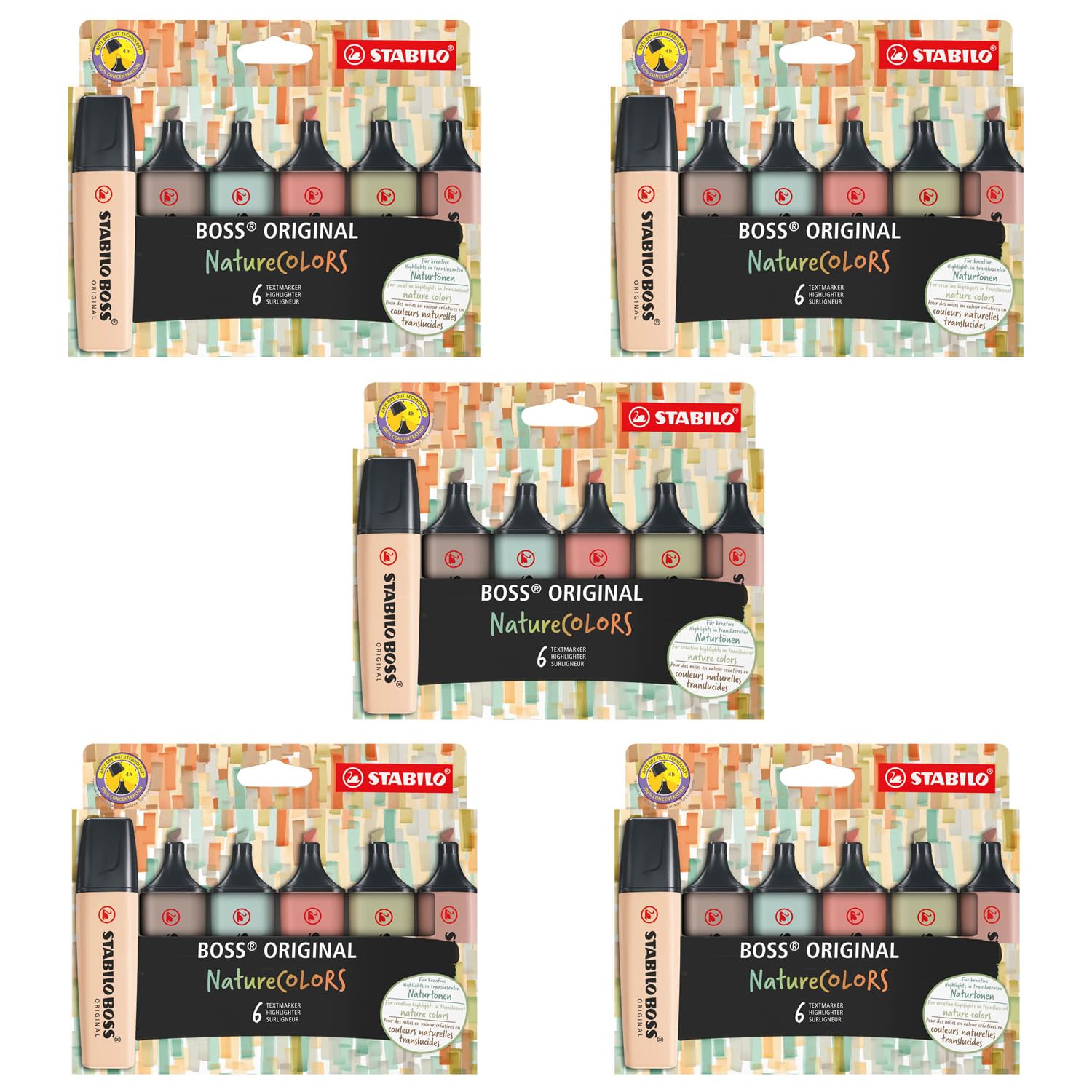 STABILO Rozświetlacz BOSS ORIGINAL NatureCOLORS - 5 x opakowanie 6 sztuk - beżowy, ciepły szary, ziemia zielony, Sienna, Mud Green, Umber