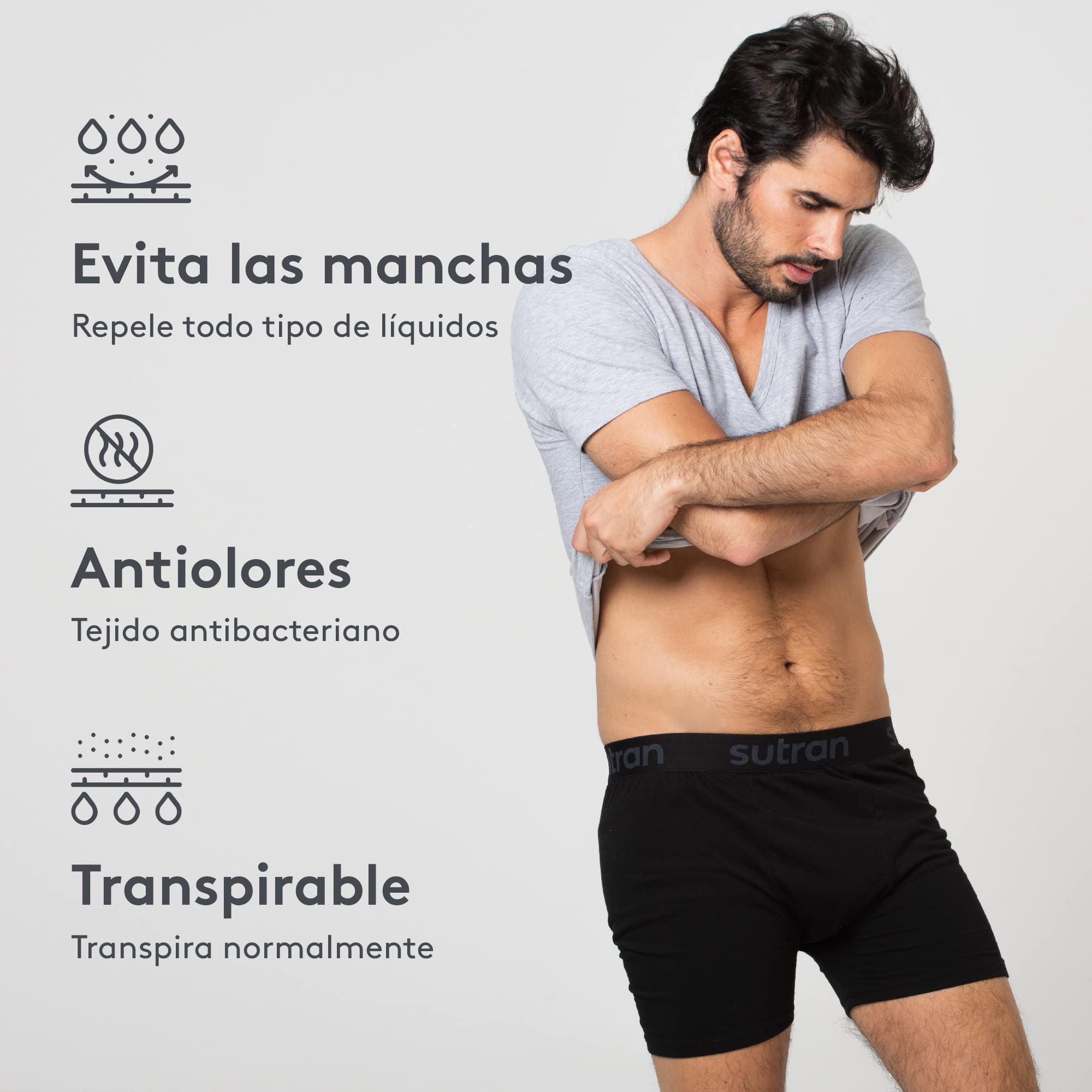 Calzoncillo bóxer antisudor con Lycra - Absorbe y Evapora el Sudor, Anti-Manchas, Anti-Olor, 100% Transpirable Hiperhidrosis