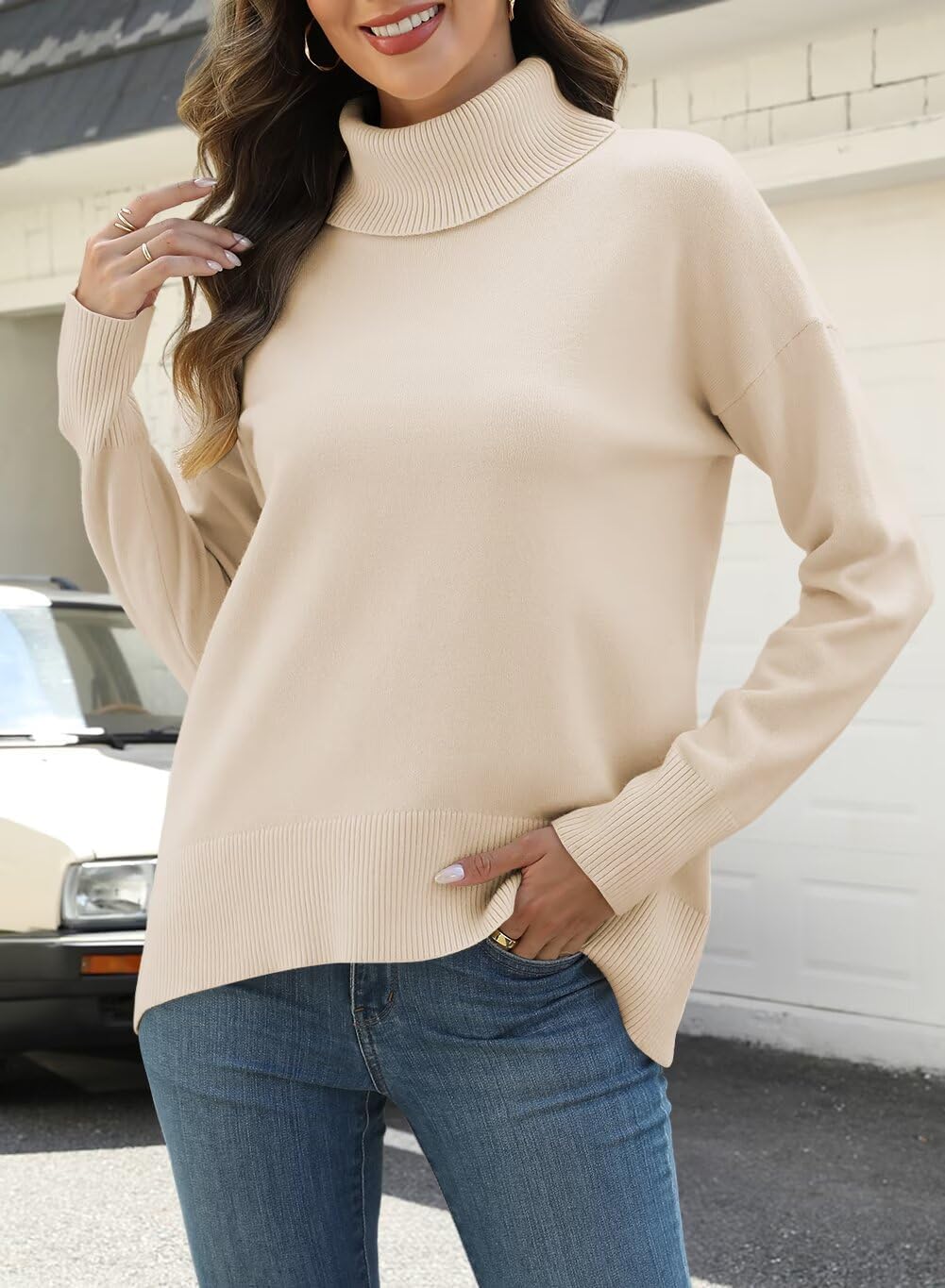 QACOHU Sweaters for Women 2026 Casual Turtleneck Long Sleeve Loose Knit Pullover Sweater Winter Clothes Winter Trendy Outfits