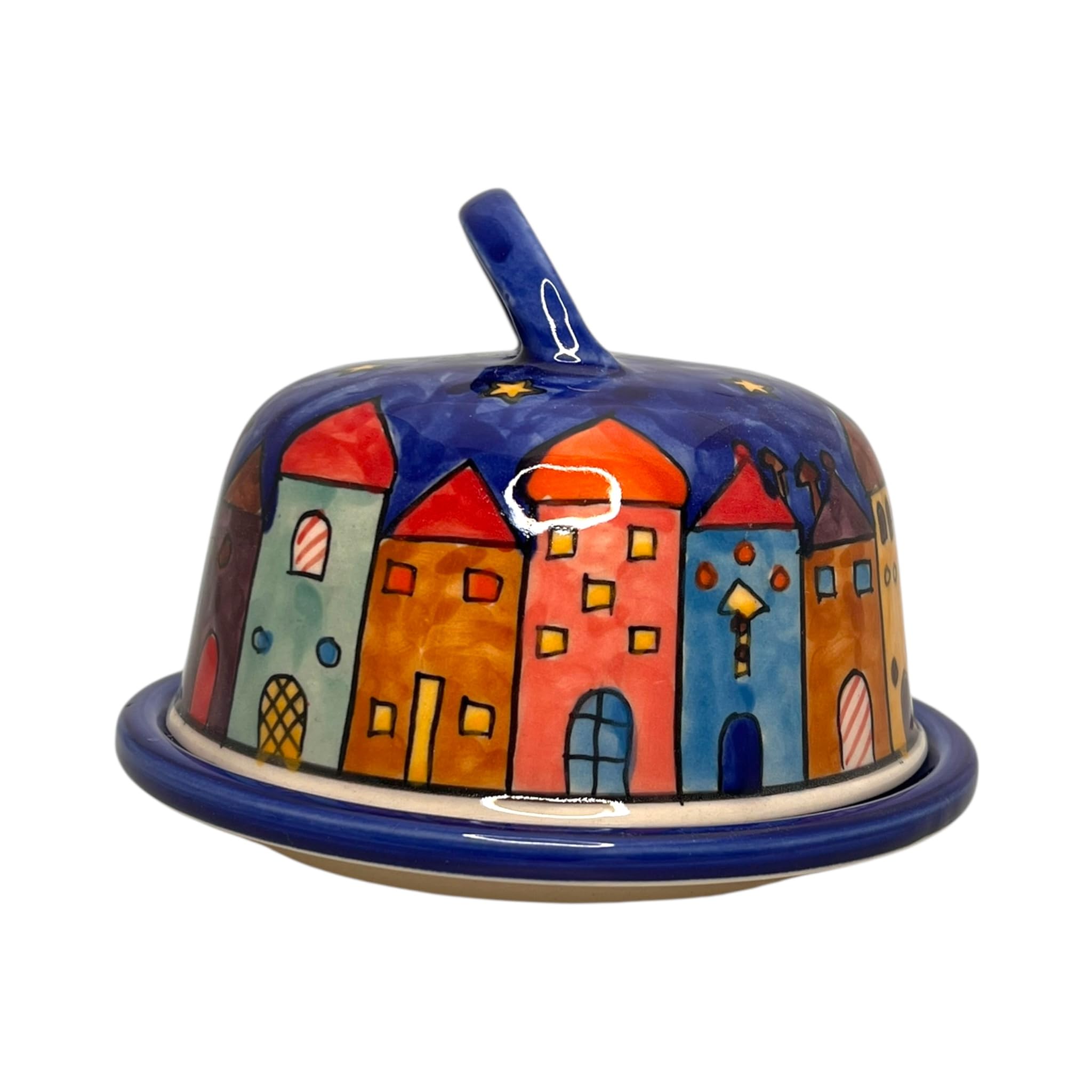 Gall&Zick Cloche à fromage en céramique peinte à la main - 15 cm de diamètre - Passe au lave-vaisselle - Beurrier rond