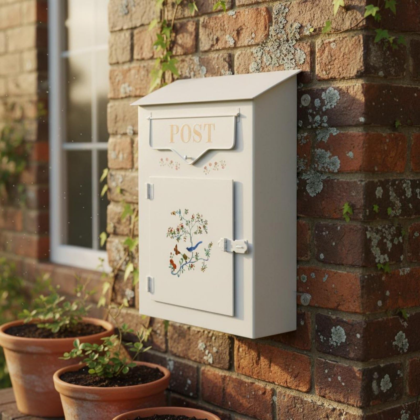 Qianly Cassetta Delle Lettere Cassetta Postale Scatola Postale in Metallo Stile Rustico con Rilievi Uccello E Fiori per Lettere E Piccole Buste Adatta a