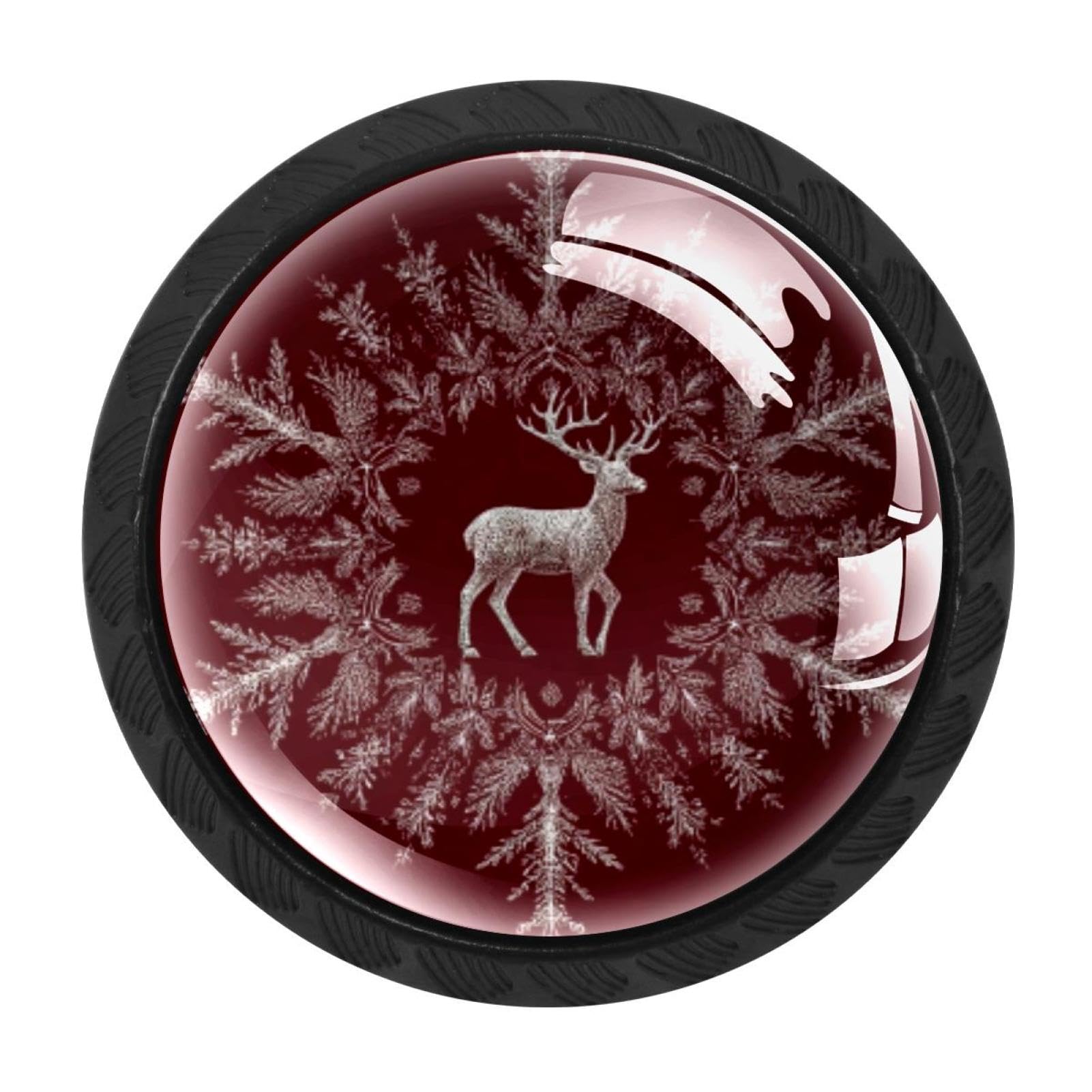 Chenzzzz Multicolored 09 4 Pack Christmas Reindeer Snowflake (1) Dresser Drawer Cabinet Knobs Black Round Drawer Knob Pull Handle With Screws For Kitchen Wardrobe Cupboard Furniture Decor