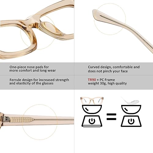 Miniatura 6 de Bullabulling - Paquete de 3 lentes de lectura, diseño cuadrado con bisagras de resorte, estilo Oprah, con bloqueo de luz azul, para mujeres y hombres