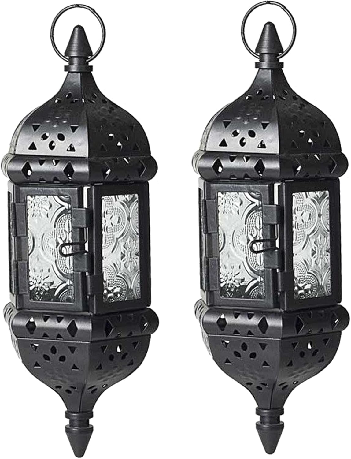 2Pcs Moroccan Lantern, Hollow Vintage Hanging Candle Lantern Metal Decorative Ramadan Decorations for Home Indoor Outdoor Candle, Moroccan, Holder, Decorative