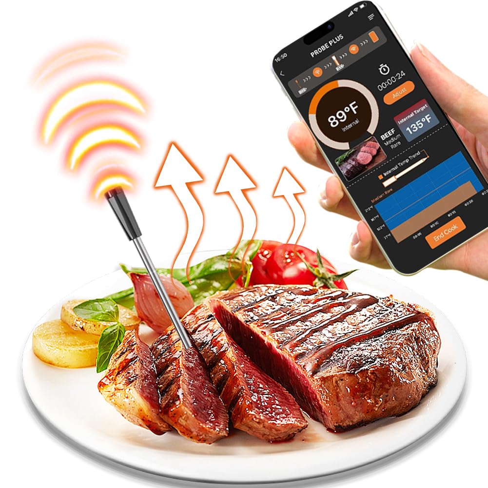 Inteligentny bezprzewodowy termometr do mięsa o długim zasięgu 110 m bezprzewodowy termometr do mięsa Bluetooth z samodzielną podstawą do grillowania, do gotowania