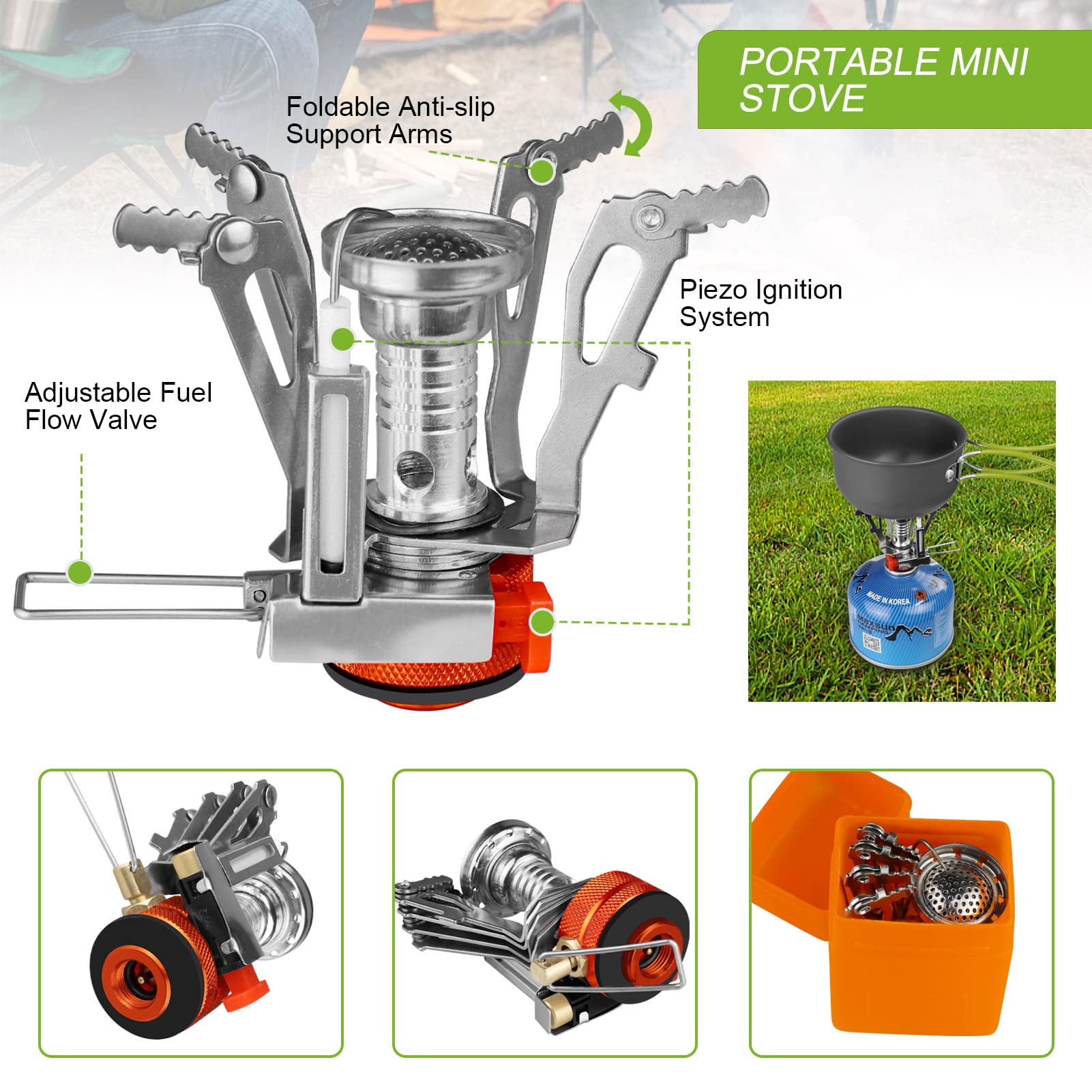 AUTOPkio Camping Kochgeschirr Set für 1-2 Personen, Outdoor Faltbare Camping Topf mit Gaskocher Picknick Geschirr Kit Leicht Aluminium Kochset für BBQ, Wandern, Kochen, Flüssiggas