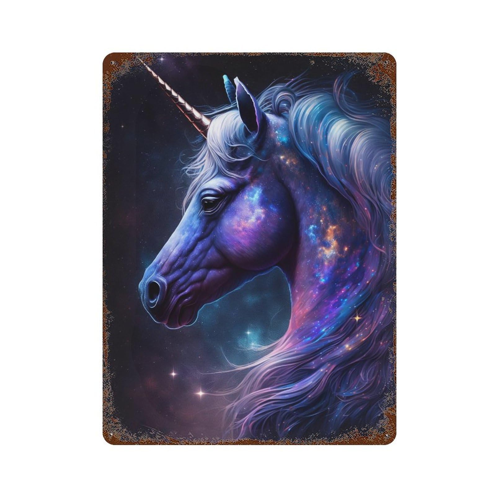 Rust Effect Galactic Unicorn Art Print-5 Weathered Tin Sign 15.7"x11.8", Farmhouse Wall Decor for Farmhouse, Kitchen And Entryway Decor