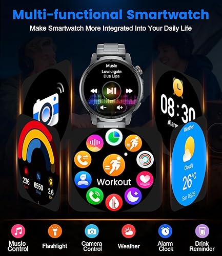 Miniatura 8 de Reloj inteligente militar para hombre, responder/hacer llamadas, reloj inteligente resistente HD de 1.85 pulgadas con batería de 1000 mAh, linterna,