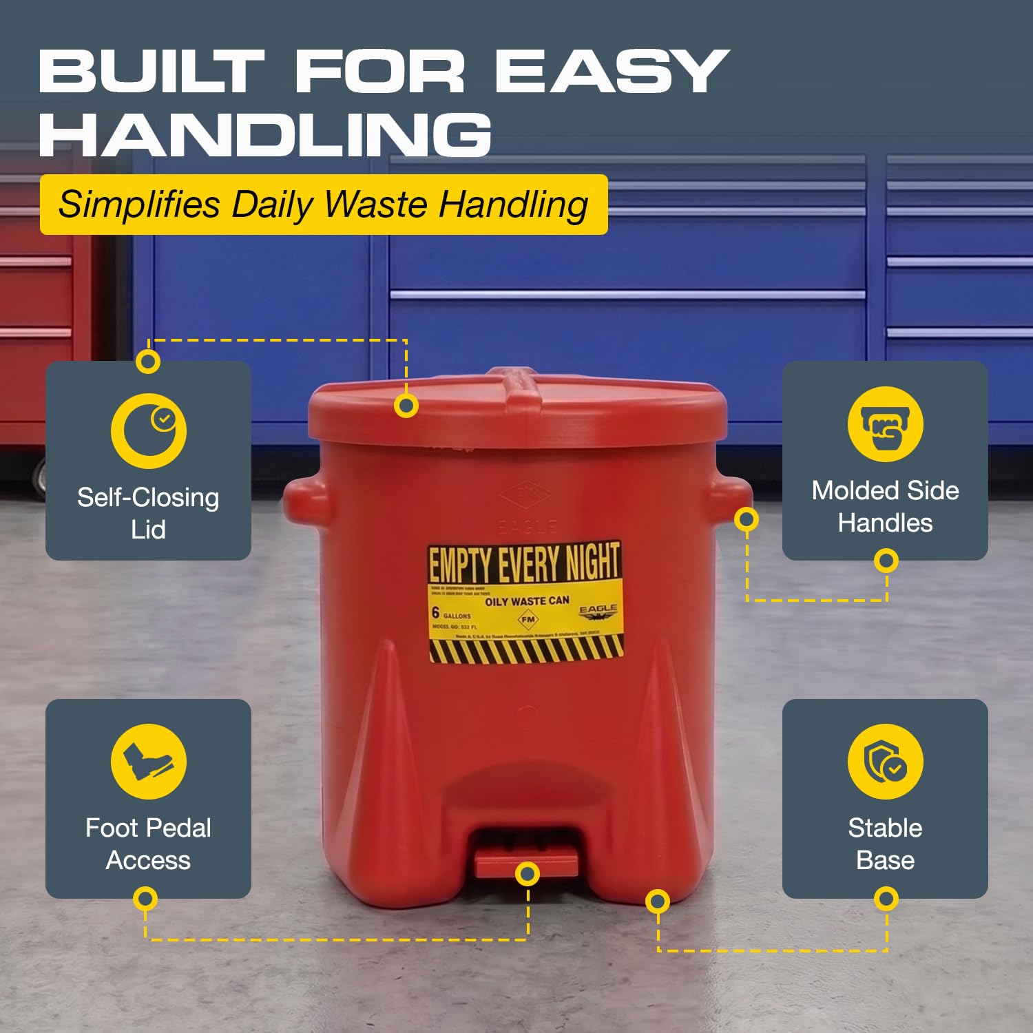 Eagle Oily Waste Can, Self-Closing Lid, 6 Gallon, Made in the USA, Red — Amazon image 5