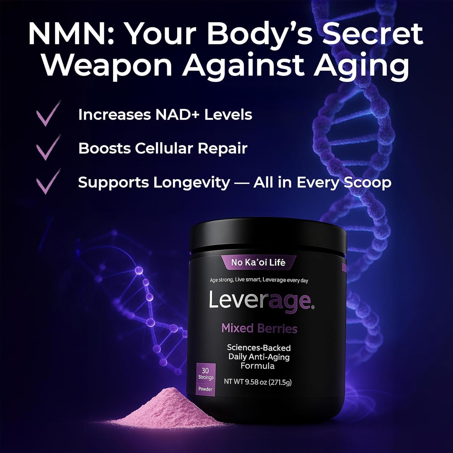 Leverage Mixed Berries Anti–Aging Supplement & Longevity Mix - Daily Wellness Multivitamin Powder with Hyaluronic Acid, L-Glycine & Magnesium for Skin, Energy, Cognitive Function & Joint–30 Servings — Amazon image 10