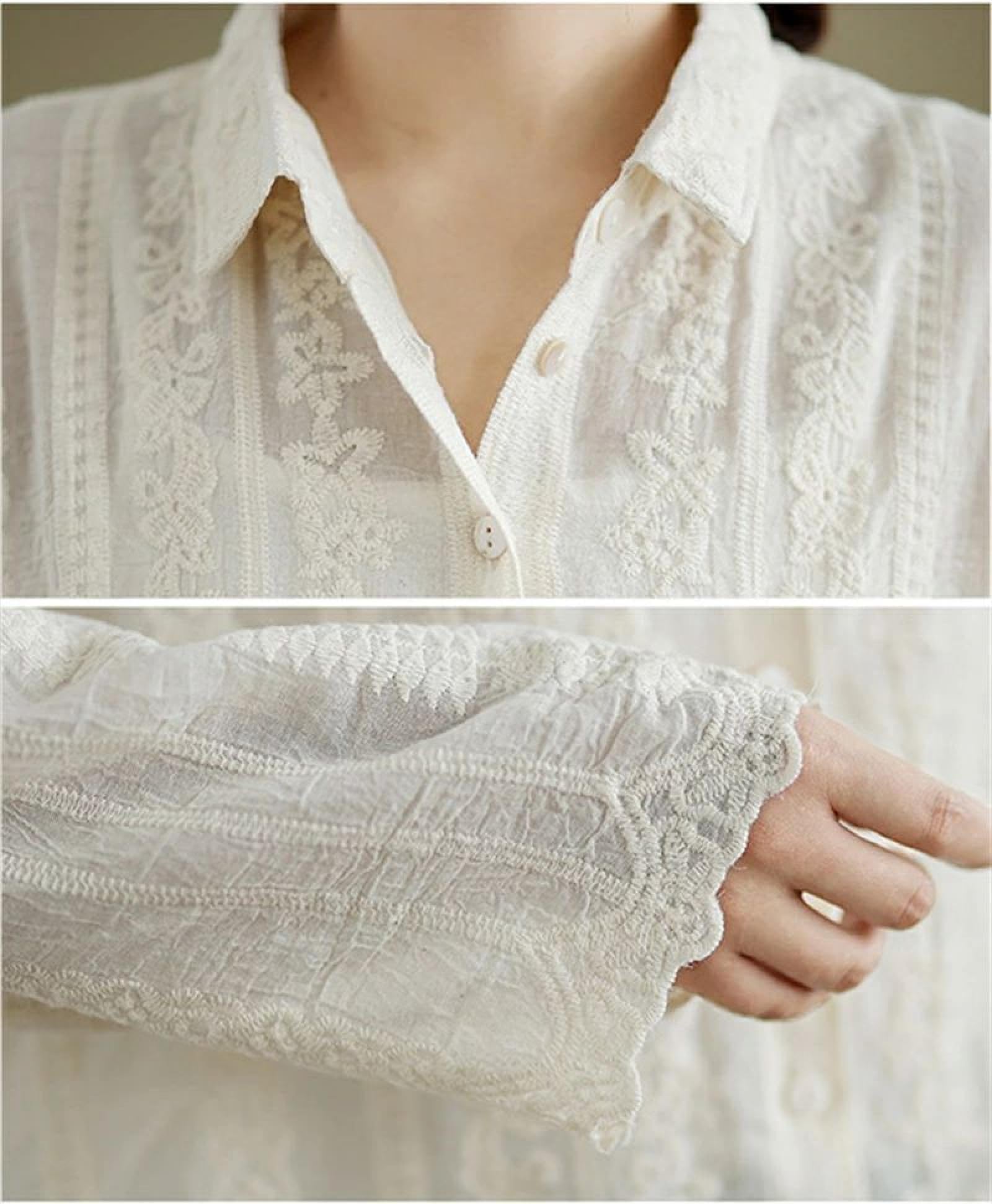 Amazon.co.jp: シャツ 刺繍 長袖シャツ レディース 夏 花柄 シャツ 