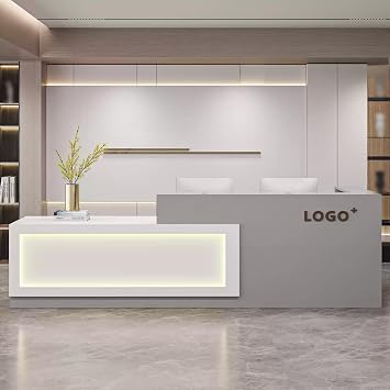 Modern Reception Desk,Commercial Receptionist Front Reception Desk with Counter & Lockable Drawers & Door Cabinet, Retail Checkout for Office, SOHO, Shop, Salon