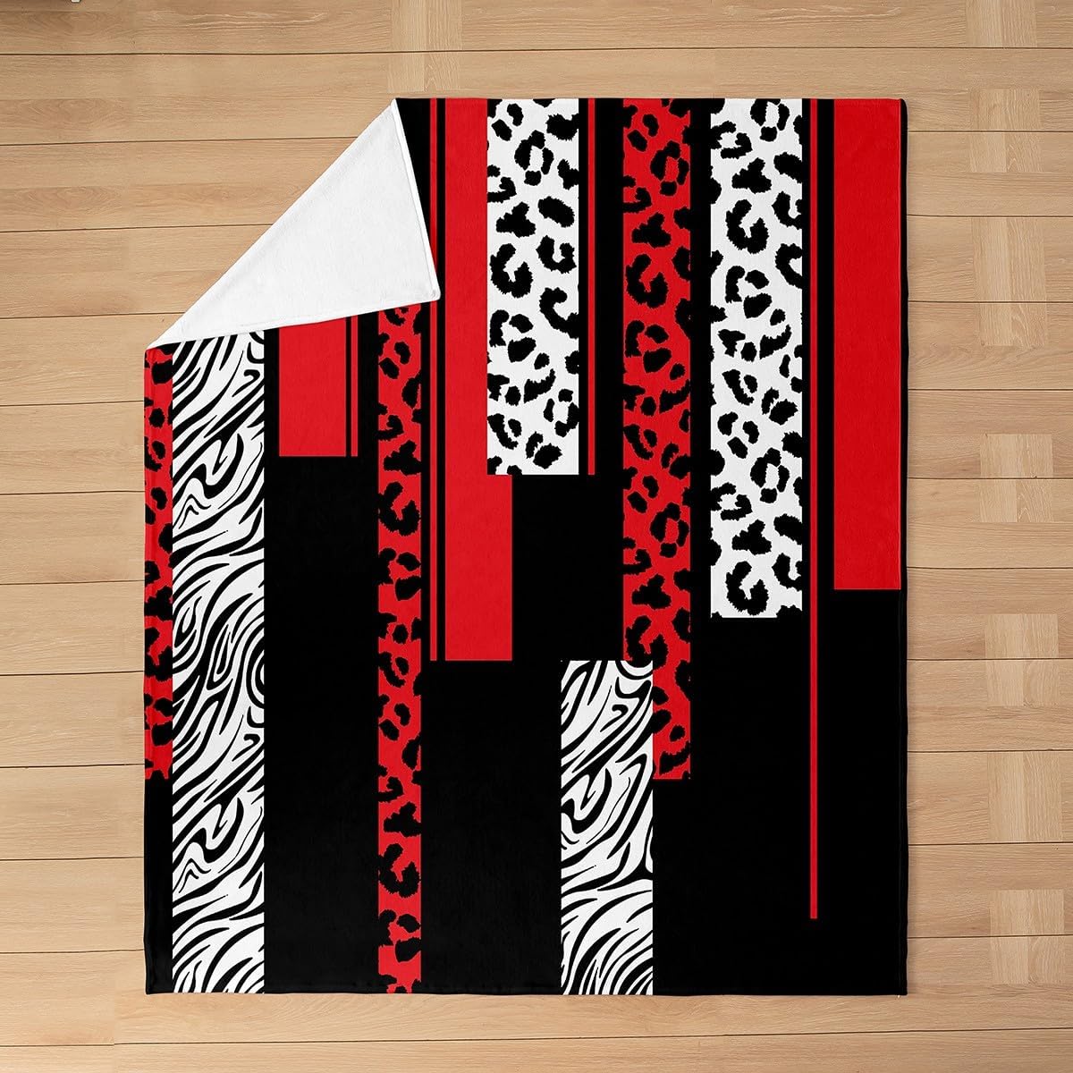 Feelyou Leopard Zebra Plush Throw Blanket, Queen 90"x90" Kids Cheetah Red White Black Flannel Fleece Blanket for Teens Animal Print All Season,Bed Blanket Breathable Safari Geometric Room Decor