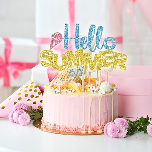 Miniatura 5 de Decoración para tartas de verano con purpurina, decoración para tartas de fiesta de piscina, suministros de decoración de fiesta de cumpleaños,