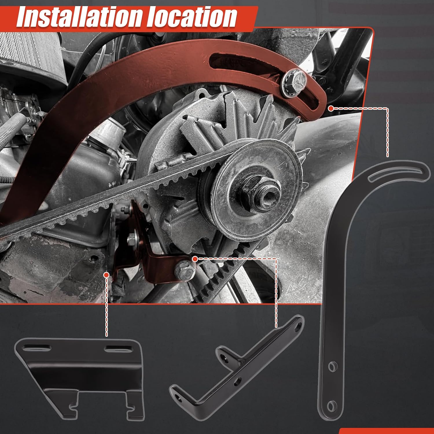 Alternator Bracket Kit compatible with Chevy Small Block SBC 283 305 327 350, Short Water Pump, Driver Side, Steel, Black Powder Coated. Black