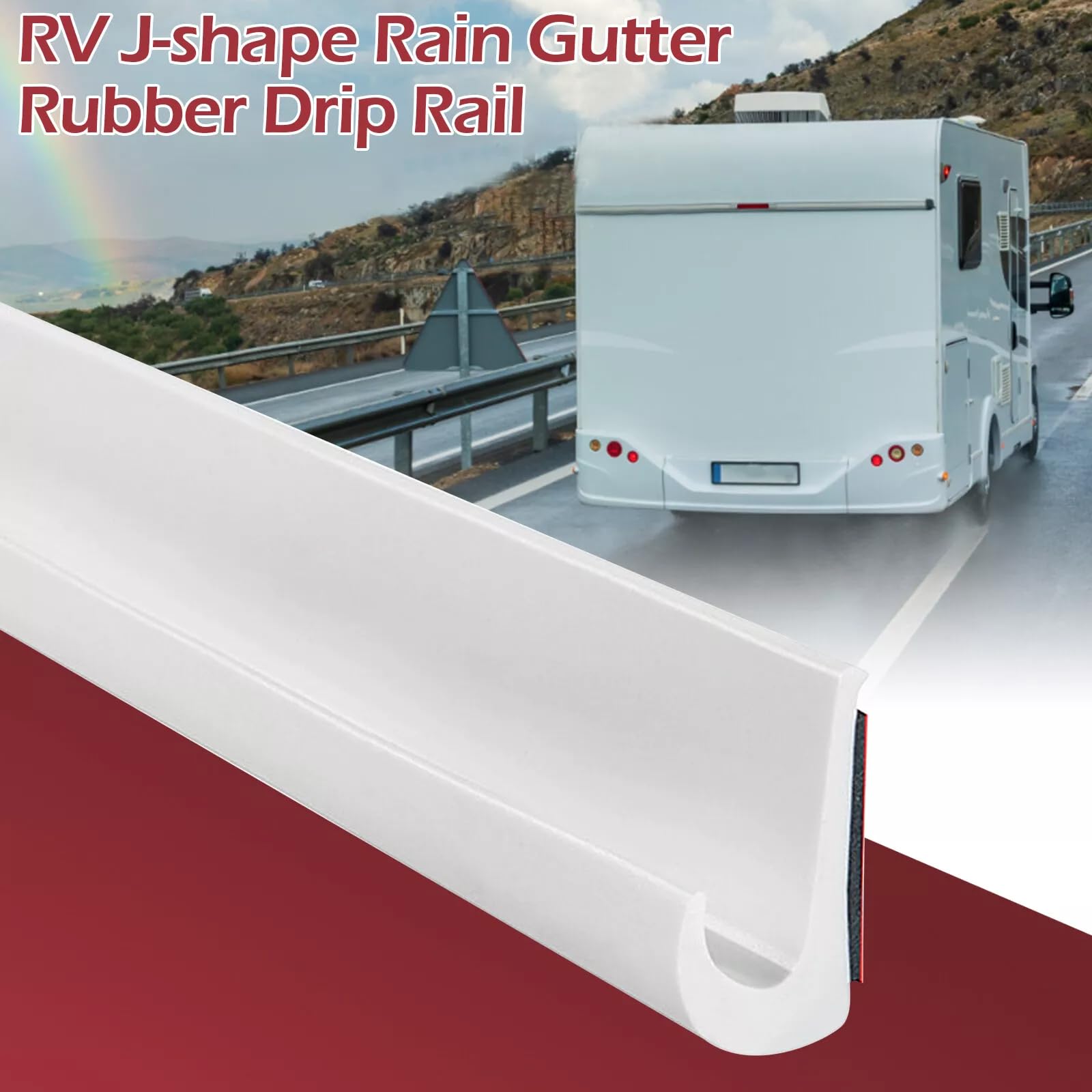 TPE J Shape Rain Gutter for RV, 10m Self-Adhesive Roof Drip Tape, Black