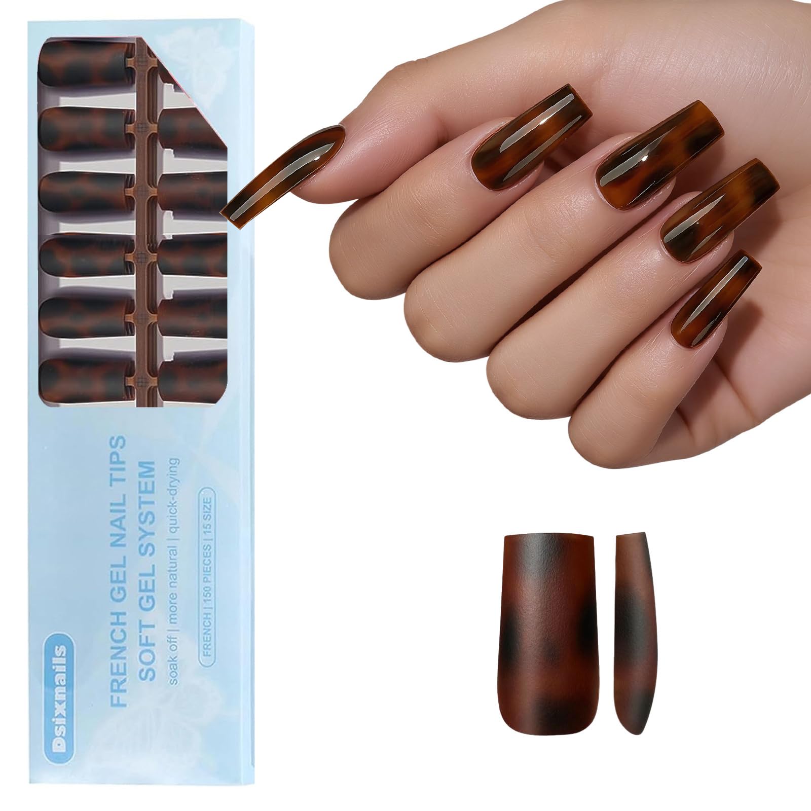 Dsixnails Tortoiseshell Press on Nails, Long Square Matte, 150Pcs
