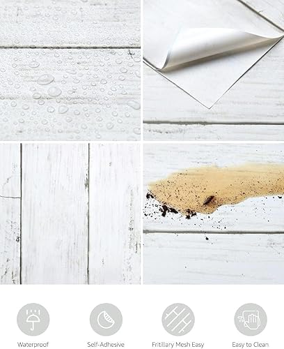 Miniatura 2 de Papel de madera blanco y gris, 35.4 x 118 pulgadas, autoadhesivo, extraíble, para despegar y pegar, papel tapiz decorativo para cubrir paredes,