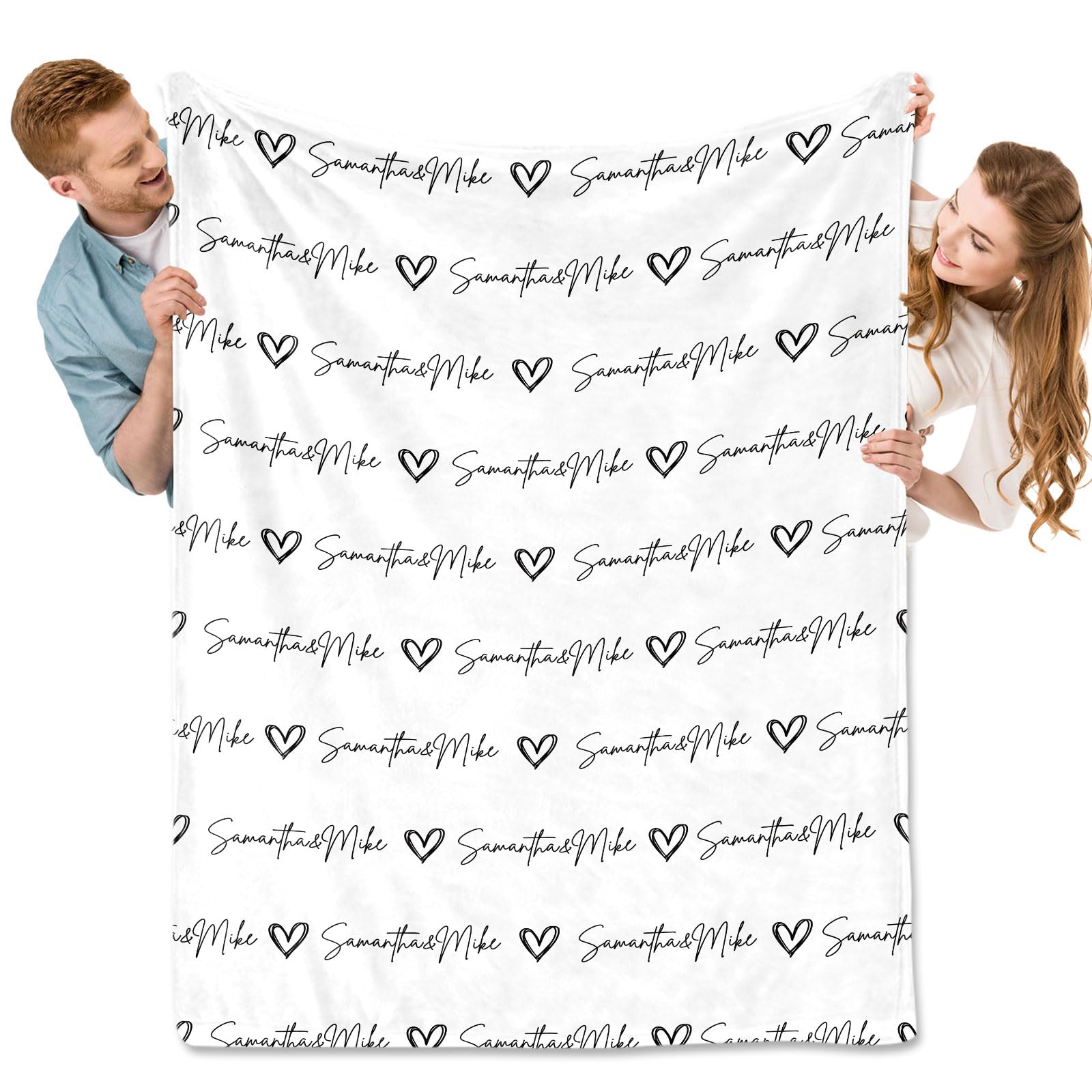 DayOfShe Couples Custom Valentines Blankets with Names Personalized Wedding Anniversary Blanket for Boyfriend Girlfriend Gifts Printed in USA