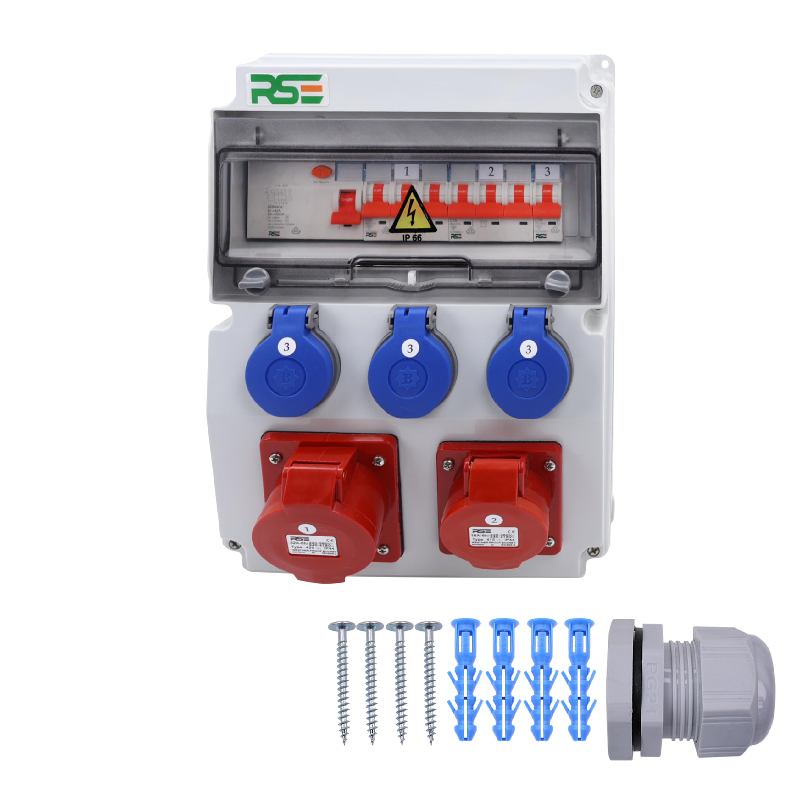 Distributore Corrente Da Cantiere Joparri - 2 CEE 16A + 1 CEE 32A + 4 Schuko, IP44, Con Interruttore Protezione