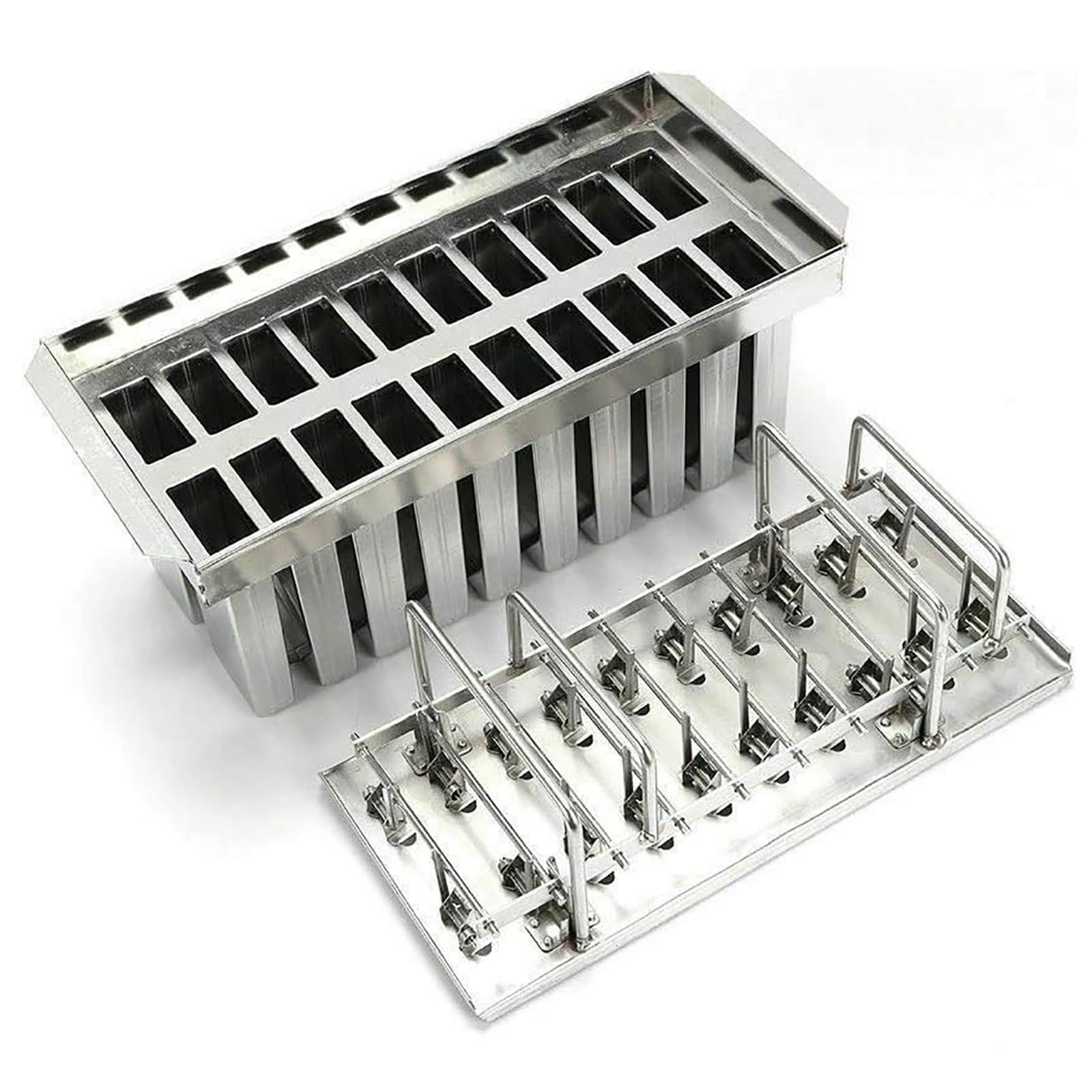 TsoLay Moldes Comerciales para Paletas, 20 Moldes De Acero Inoxidable para Helados, Soporte para Palitos De Helado, Reutilizables, para Preparar Deliciosos Helados Y Yogurt Casero