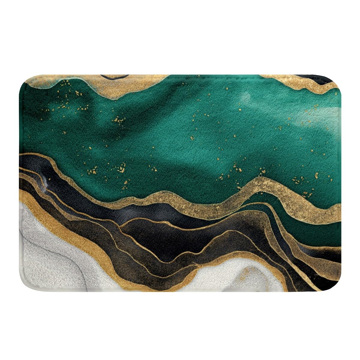 Erosebridal Black Green White Bath Mat Watercolor Marble Bathroom Rug Non Slip, Abstract Marbling Bathtub Carpet Aesthetic Foil Print Shower Rug, Gold