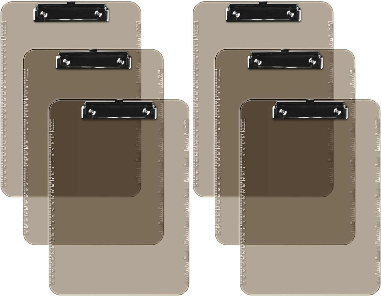 Pack of 6 Plastic Clipboards with Flat Clip, Durable Writing Boards for Work, Class, and Nursing Use, 12.5" x 9", Smoke