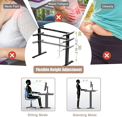 Miniatura 11 de Marco de estación de trabajo sentado a pie, marco de escritorio de pie ajustable en altura manual con manivela plegable, bandeja para cables y