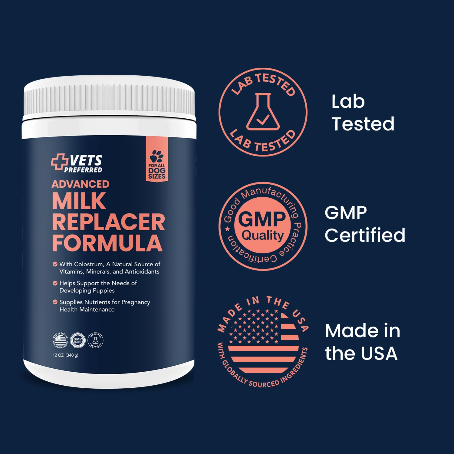 Vets Preferred Puppy Milk Replacement Formula - Dog Milk Replacer Powder Supplement for Pregnant, Lactating, Aging Dogs - Enriched with Colostrum - Nutritious Nursing Formula for Puppies - 12 Oz