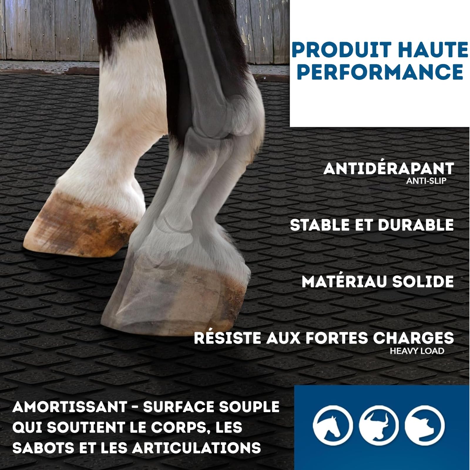KARAT Tapis d'écurie en Caoutchouc Diamond Top Tapis de Sol pour l'élevage - Antidérapant & résistant - Surface soulageant la Pression et ménageant Les articulations (180 x 120 cm)