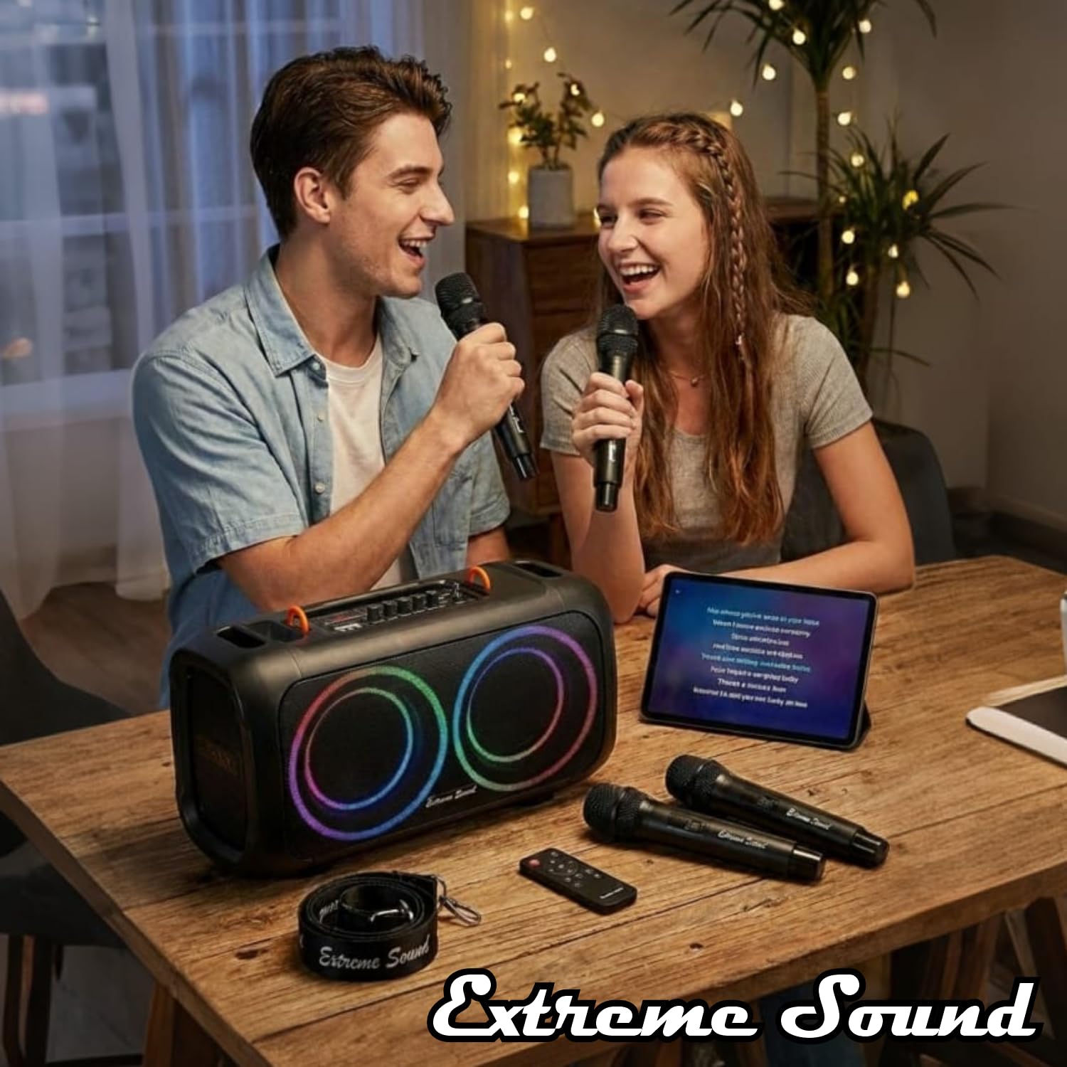 Cassa Portatile Bluetooth Ricaricabile – KIT Karaoke + 2 Microfoni - Autonomia fino a 48 ore - Radio FM, TWS, USB, AUX LED RGB, 2 Subwoofer16 cm -