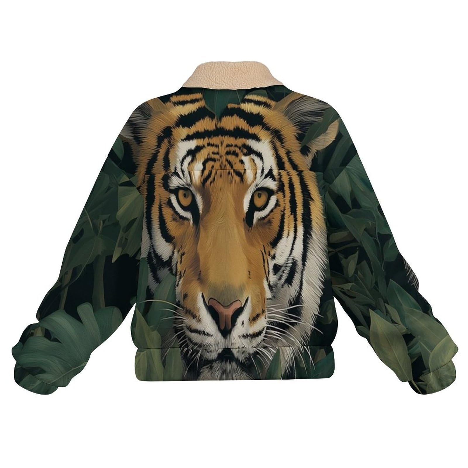 Giacca in Pile da Donna con Chiusura Lampo su Tutta la Lunghezza, Colletto Revers, Cappotto Tigre della foresta Calda Invernale con Tasche, per Escursioni e Tempo Libero