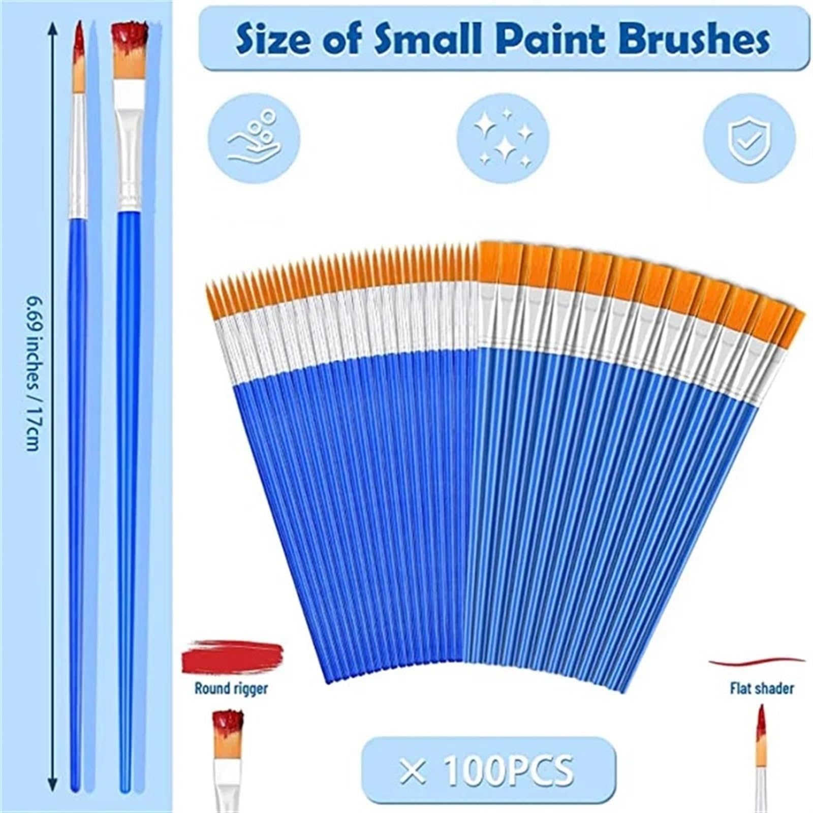 Pinceles para Pintura Juego de 100 Pinceles for Pintar acrílicos con Planos y Puntiagudos for Manualidades, Acuarelas óleos(Flat 100pcs)