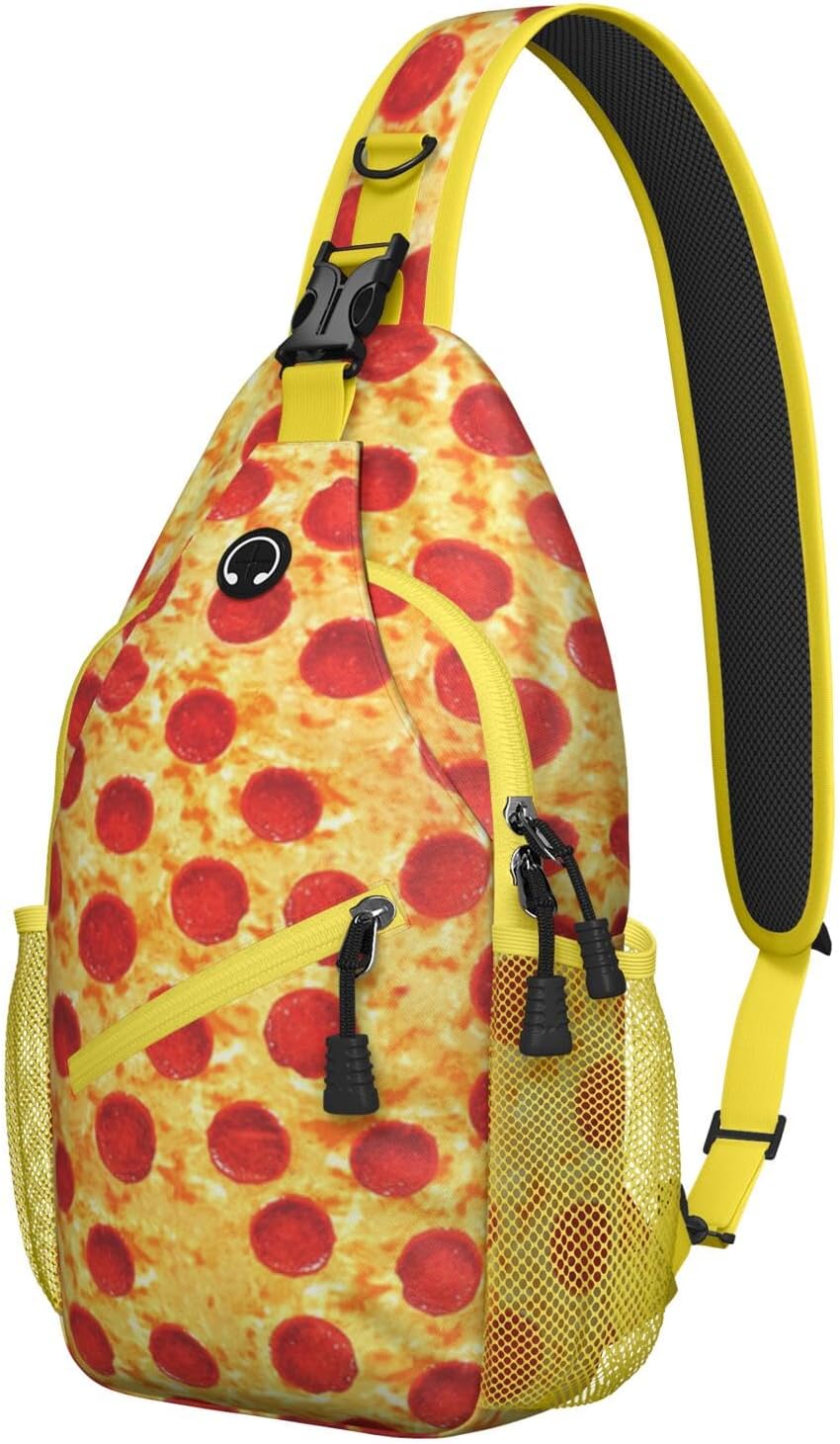 Pizza Printed Sling Bag for Women Men Small Crossbody Sling Backpack Travel Hiking Daypack Pizza Chest Shoulder Bag