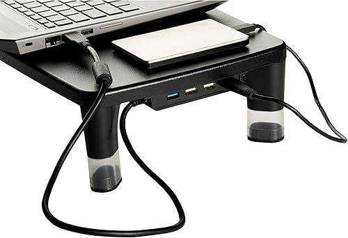 Miniatura 4 de 3M Soporte de monitor ajustable con concentrador USB de 4 puertos, negro, ideal para monitores de computadora, portátiles, televisores, altavoces,