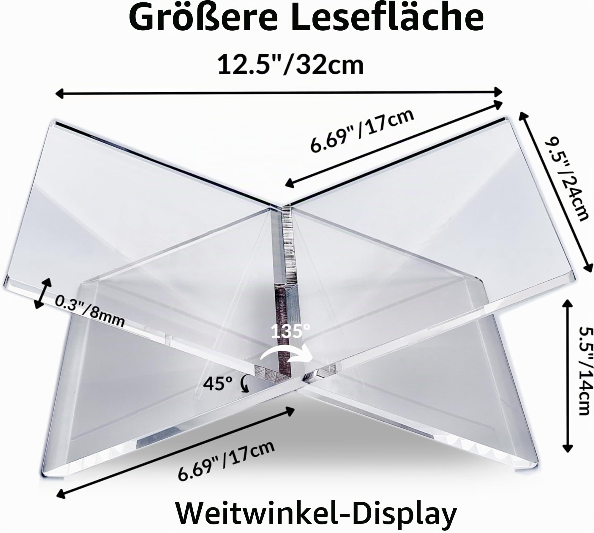 Honygebia Transparenter Acryl Buchständer - Kreuzrahmen Acryl Buchhalter, Luxus Plexiglas Leseständer offene Ausstellen, geeignet für Bibel, Koran, Kunst, Kochbücher, Lehrbücher und Zeitschriften