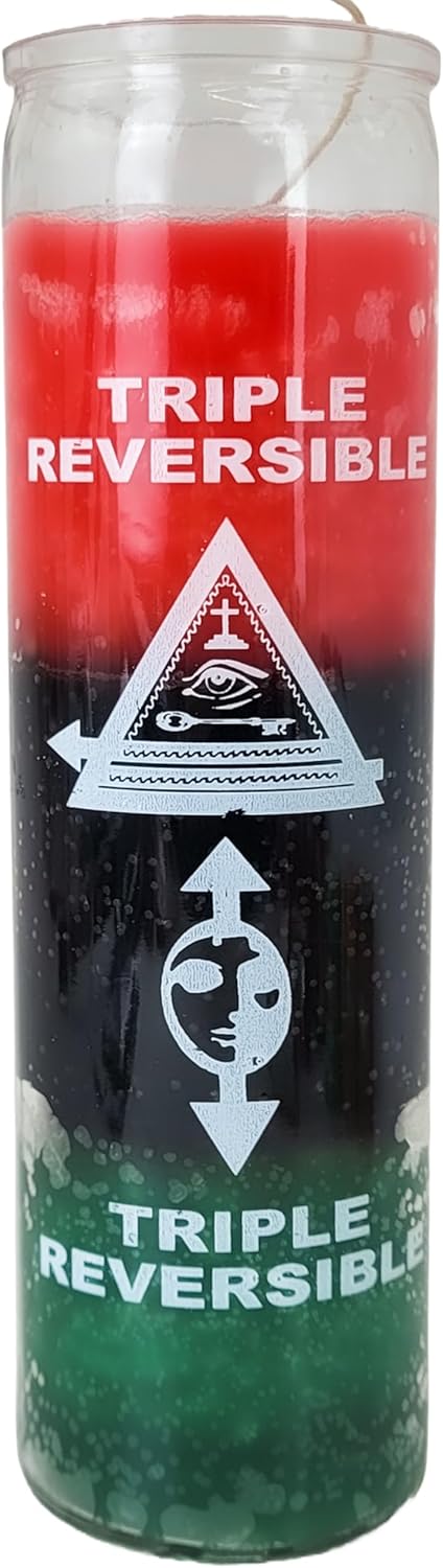 7 Day Candle Triple Reversible - Alleged Red Black Green Glass Jar Candle 3-Pack