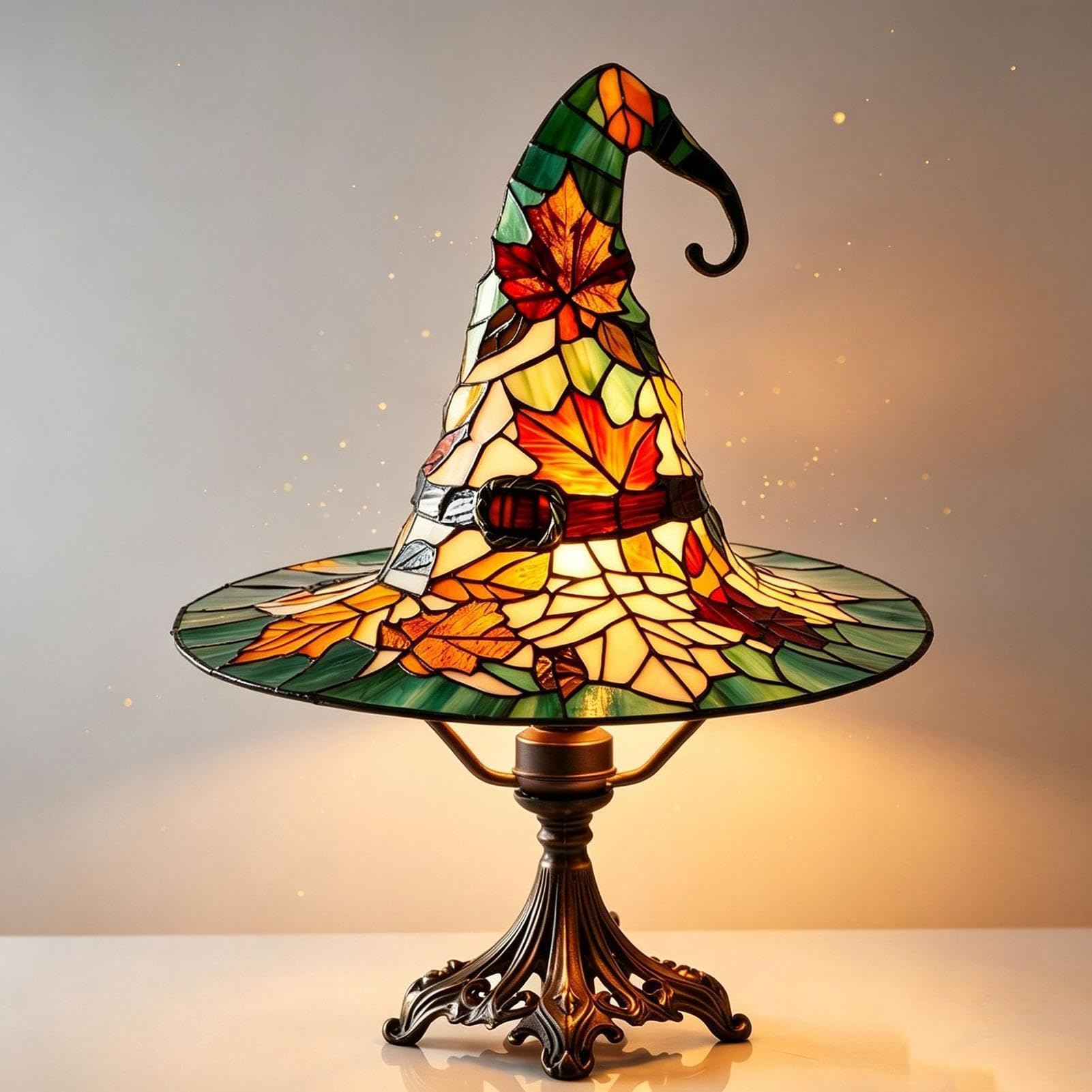 Witches Hat Lamp, Halloween Stained Glass Witch Hat Lamp