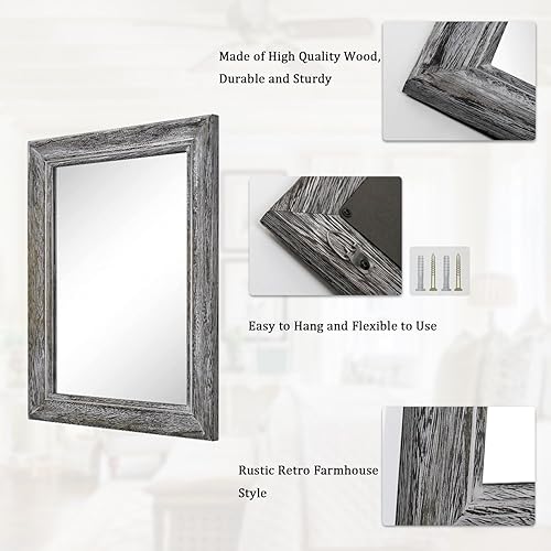 Vista 127 de Espejo de pared con marco de madera rústica, espejos colgantes rectangulares para pared, grande, decorativo para baño, dormitorio, granja, sala