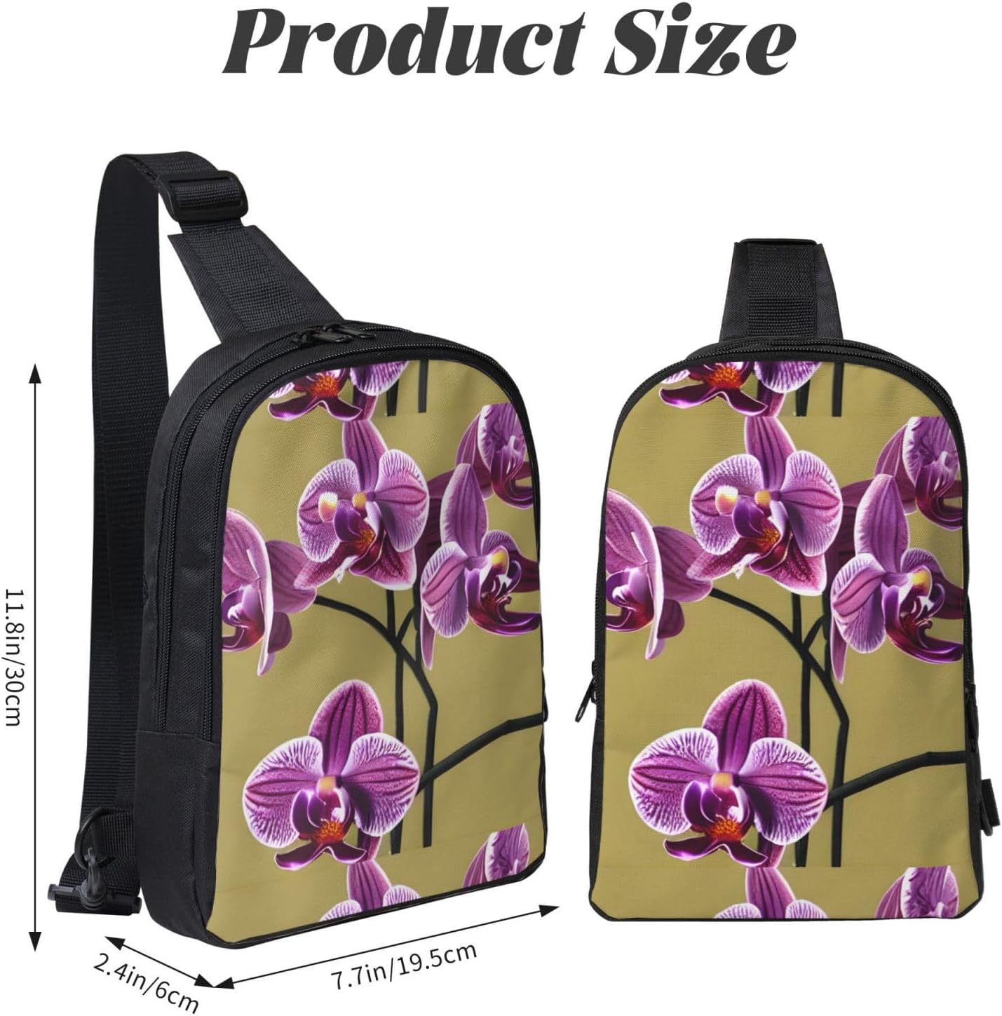 Orchids Adjustable Strap Large Capacity Double Layer Crossbody Chest Bag 7.7x2.4x11.8in For Camping Travel Daily Leisure Activities