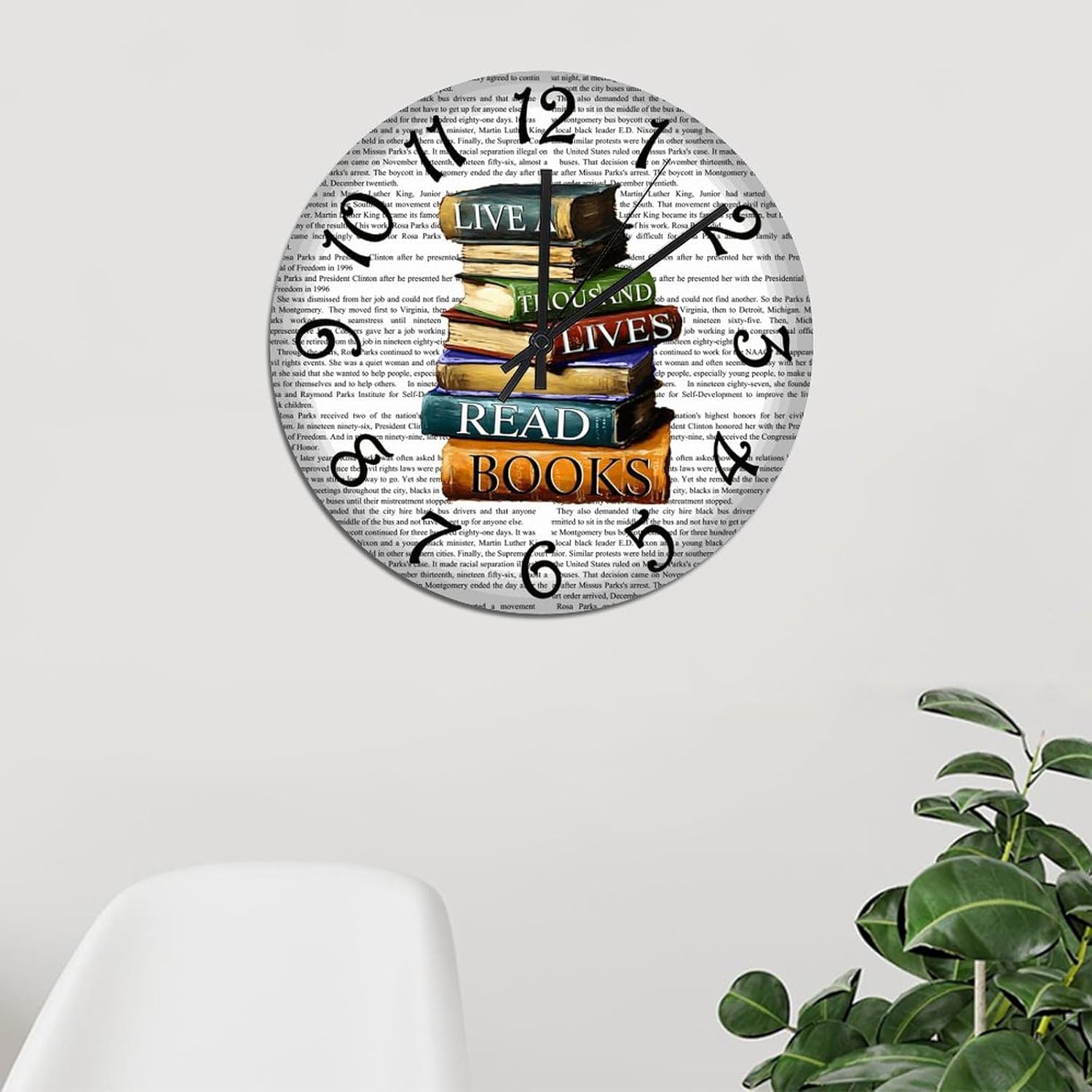Lived A Thousand Lives Read Books PVC Wall Clock Read Library Hanging Clock 15in Battery Operated Silent Non-Ticking Modern Clock for Living Room Kitchen Home Bathroom Room
