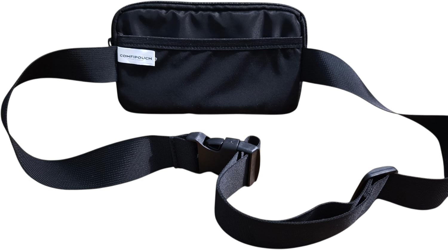 Crossbody Travel Pouch - Nylon Belt Bag with Adjustable Strap and Spandex Back Pocket - Anti-Theft Fanny Pack for Women/Men - Small Travel Bag for Workout, Traveling, Hiking, more - Black