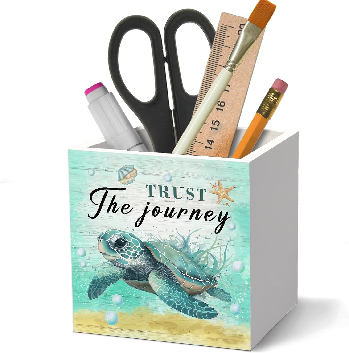 Coastal Beach Sea Turtle Pen Holder Organizer for Desk Accessories